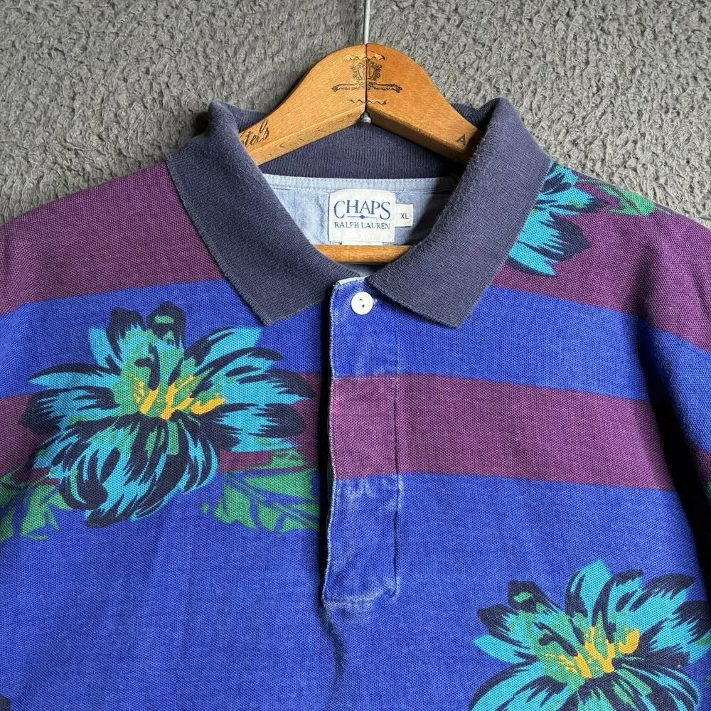 Vintage Chaps Ralph Lauren Polo Shirt Mens XL 90s Striped Rugby Short Sleeve